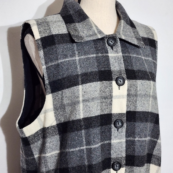 Sweet Jessie Vintage Gray and Ivory Wool Blend Fringe Vest, Size Large - Picture 2 of 8